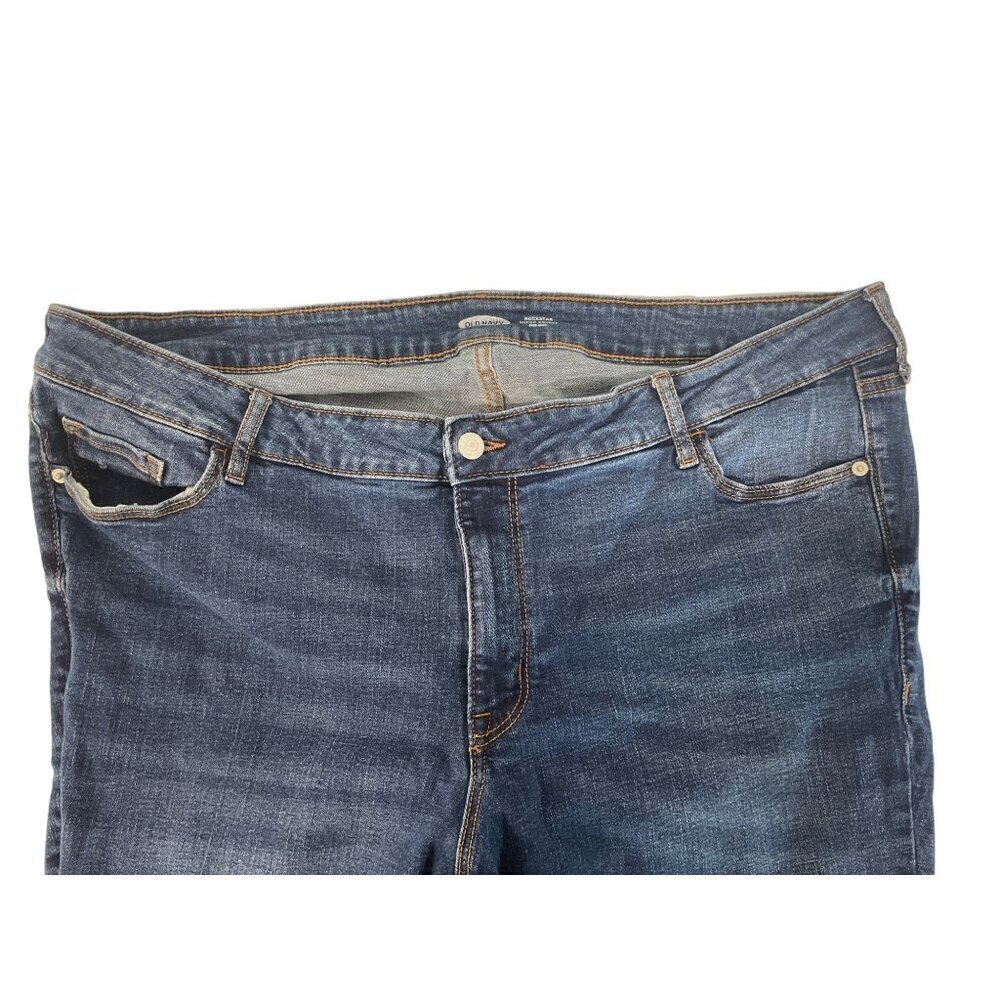Old Navy Rockstar Super Skinny Mid Rise Denim Jeans Blue Holes Knees Size 22